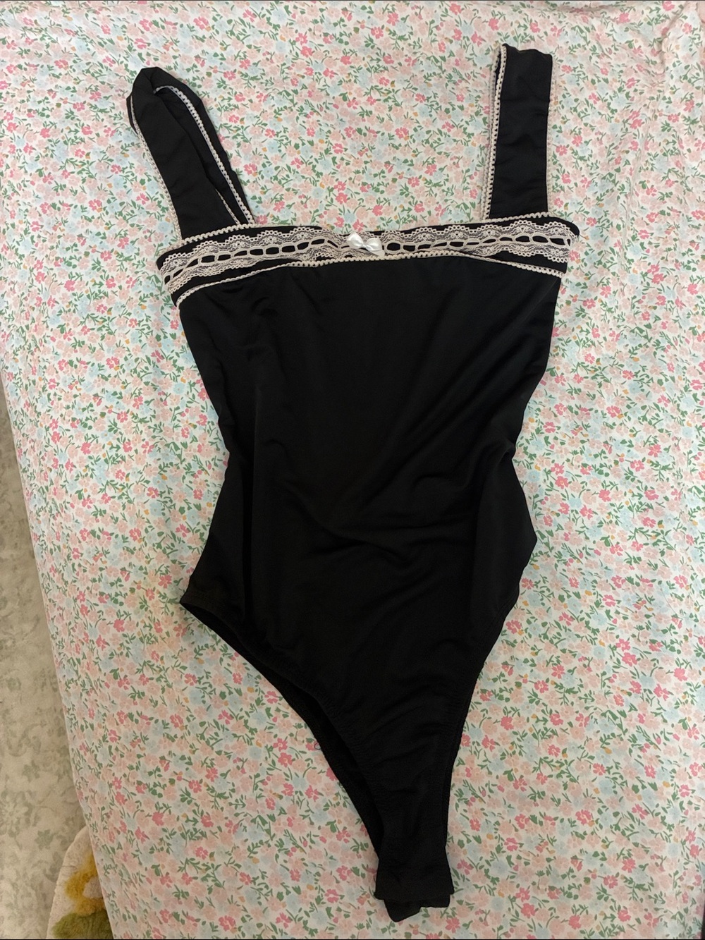 Black Lace-Trim princess polly bodysuit